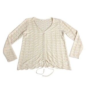 Maurices Sweater Womens 2XL Beige Ruched Open Knit Long Sleeve Boho Coastal Chic